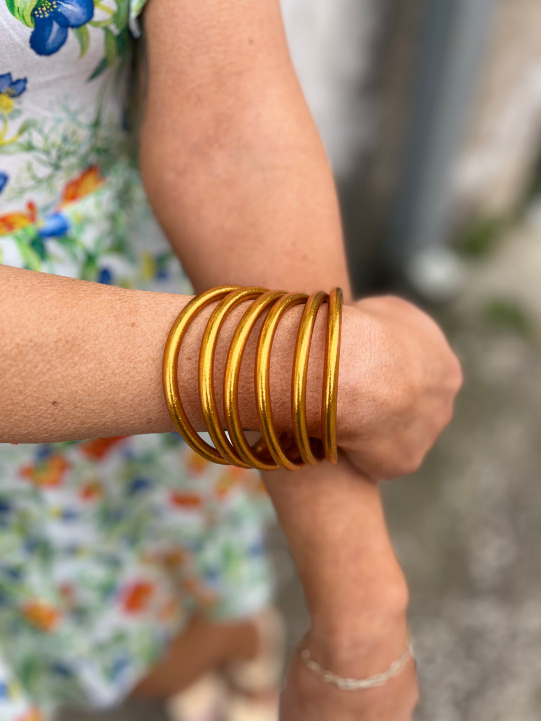 BuDhaGirl online Gold Small All Weather Bangles Serenity Prayer set of 9 $125