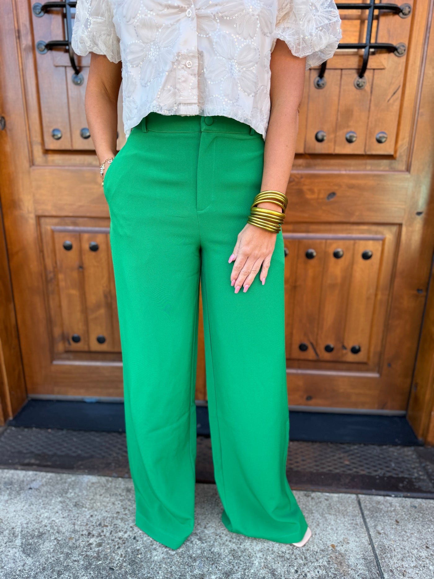 Chelsea Wide Leg Trousers - Green