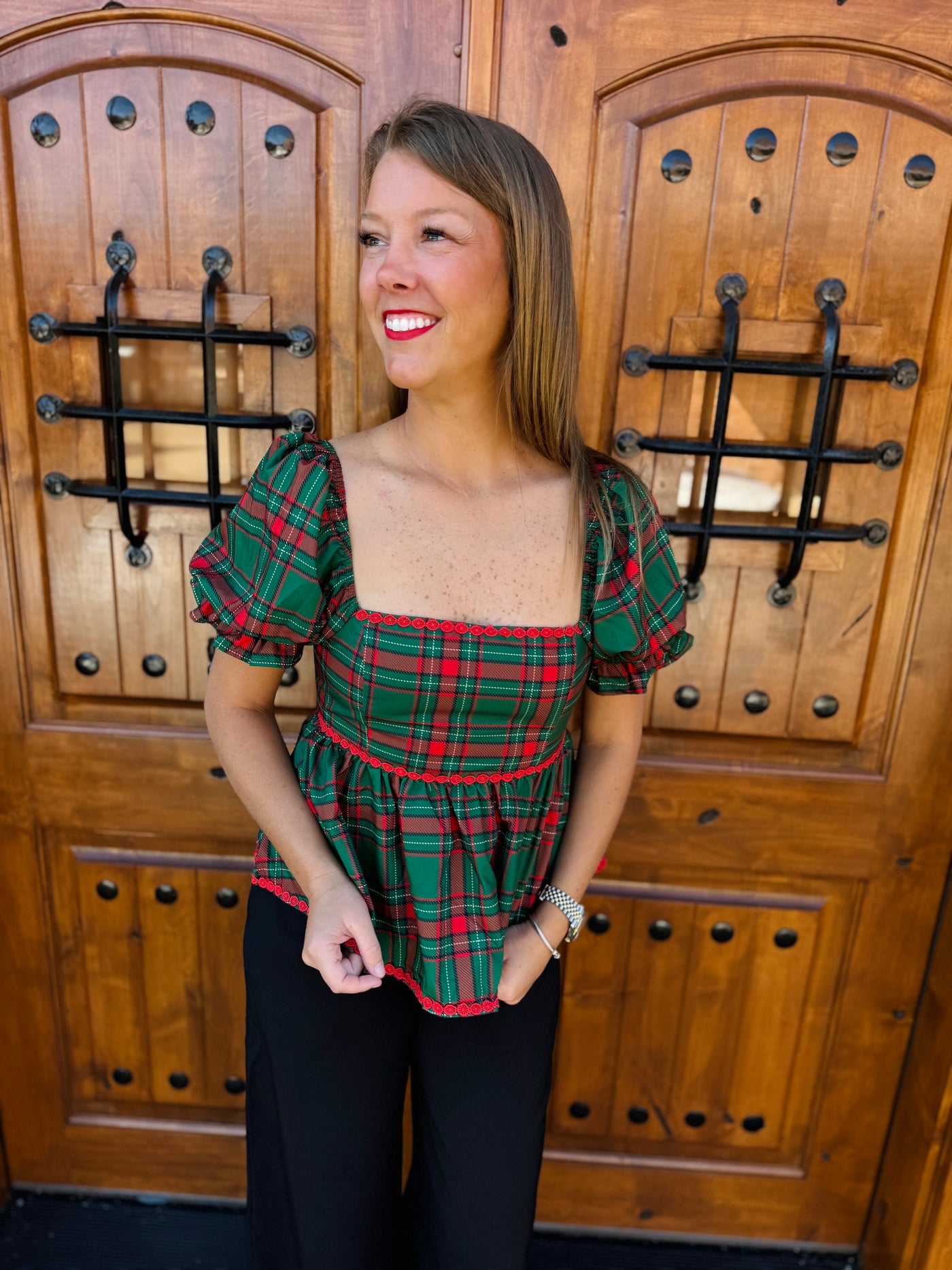 Jingle Plaid Top