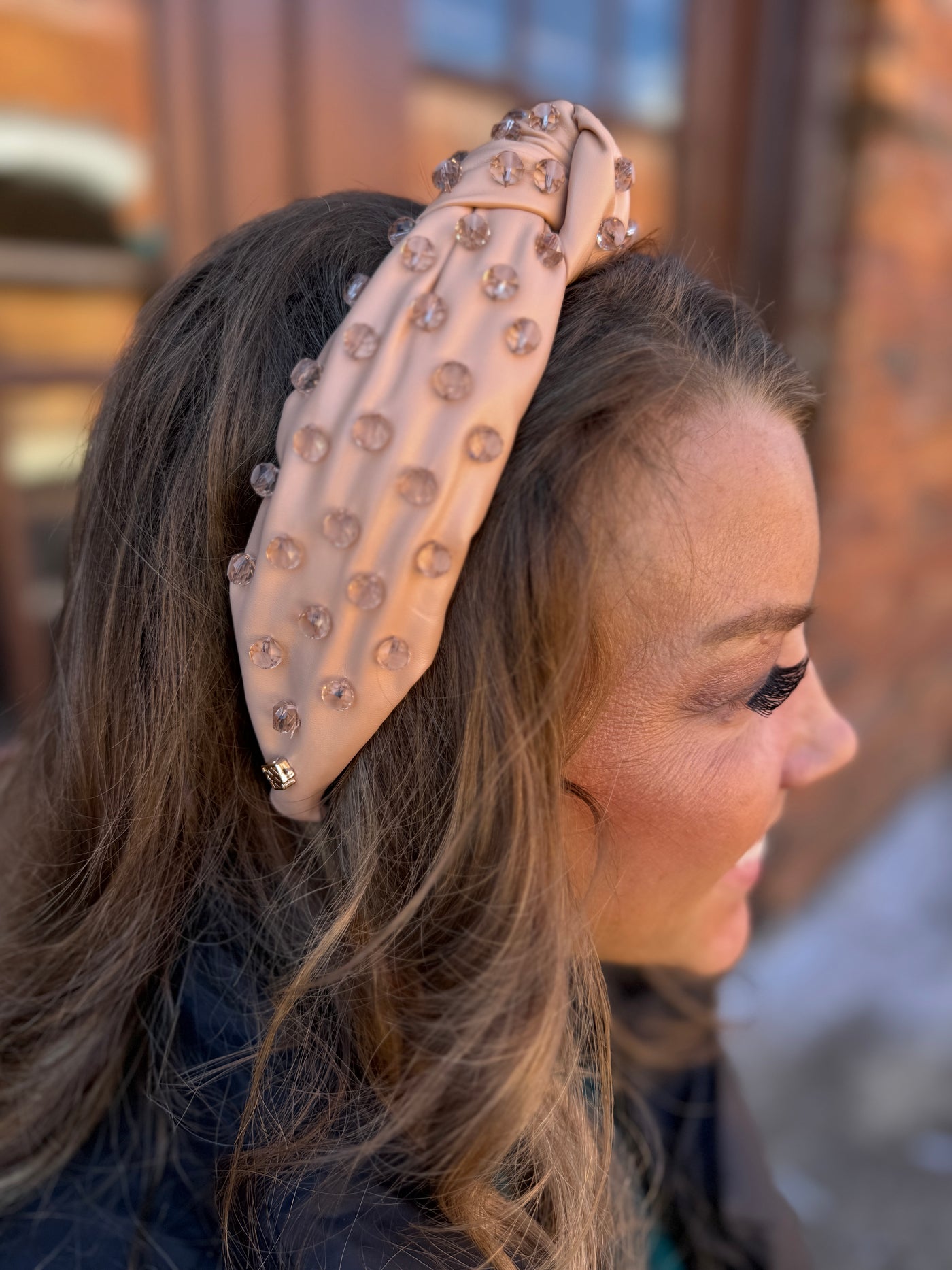Nude Vegan Leather Headband With Hand-Sewn Glass Beads | Brianna Cannon