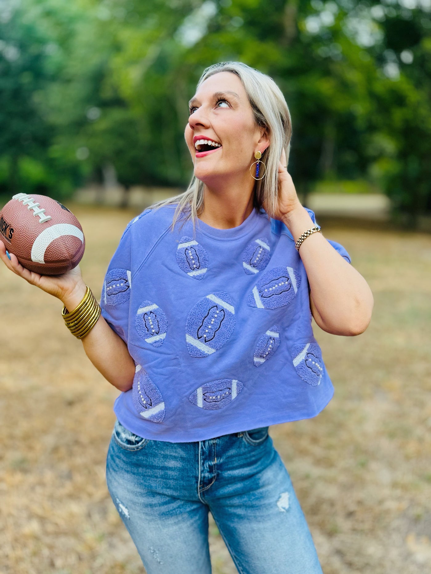 Purple Fuzzy Pearl Football Top | Queen Of Sparkles