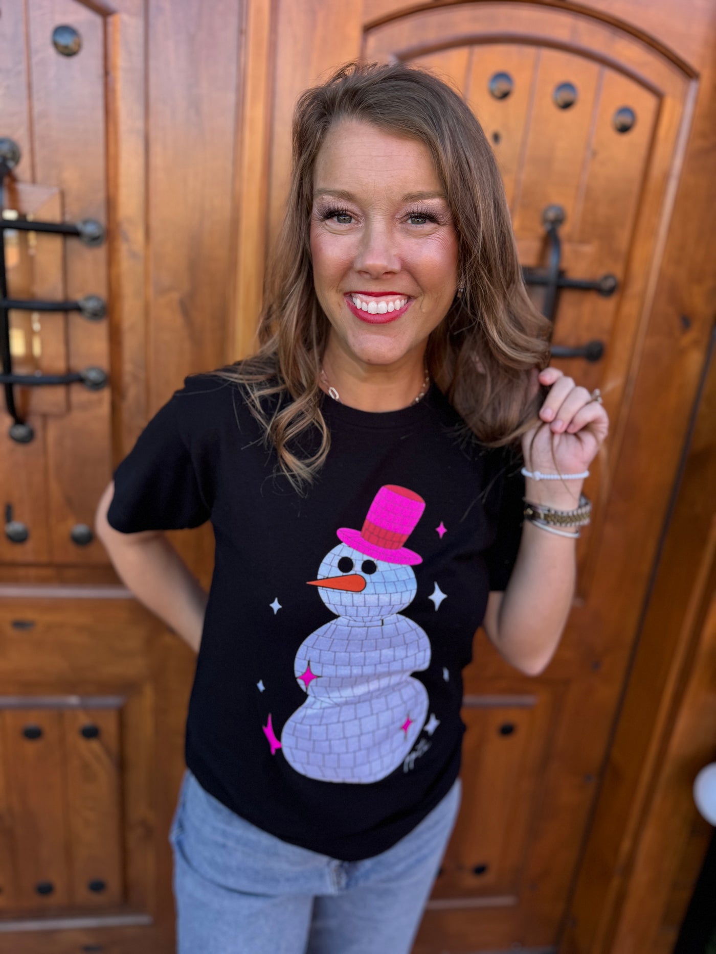 Disco Glitter Snowman Graphic Tee