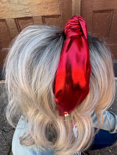 Red Puff Metallic Knotted Headband | Brianna Cannon