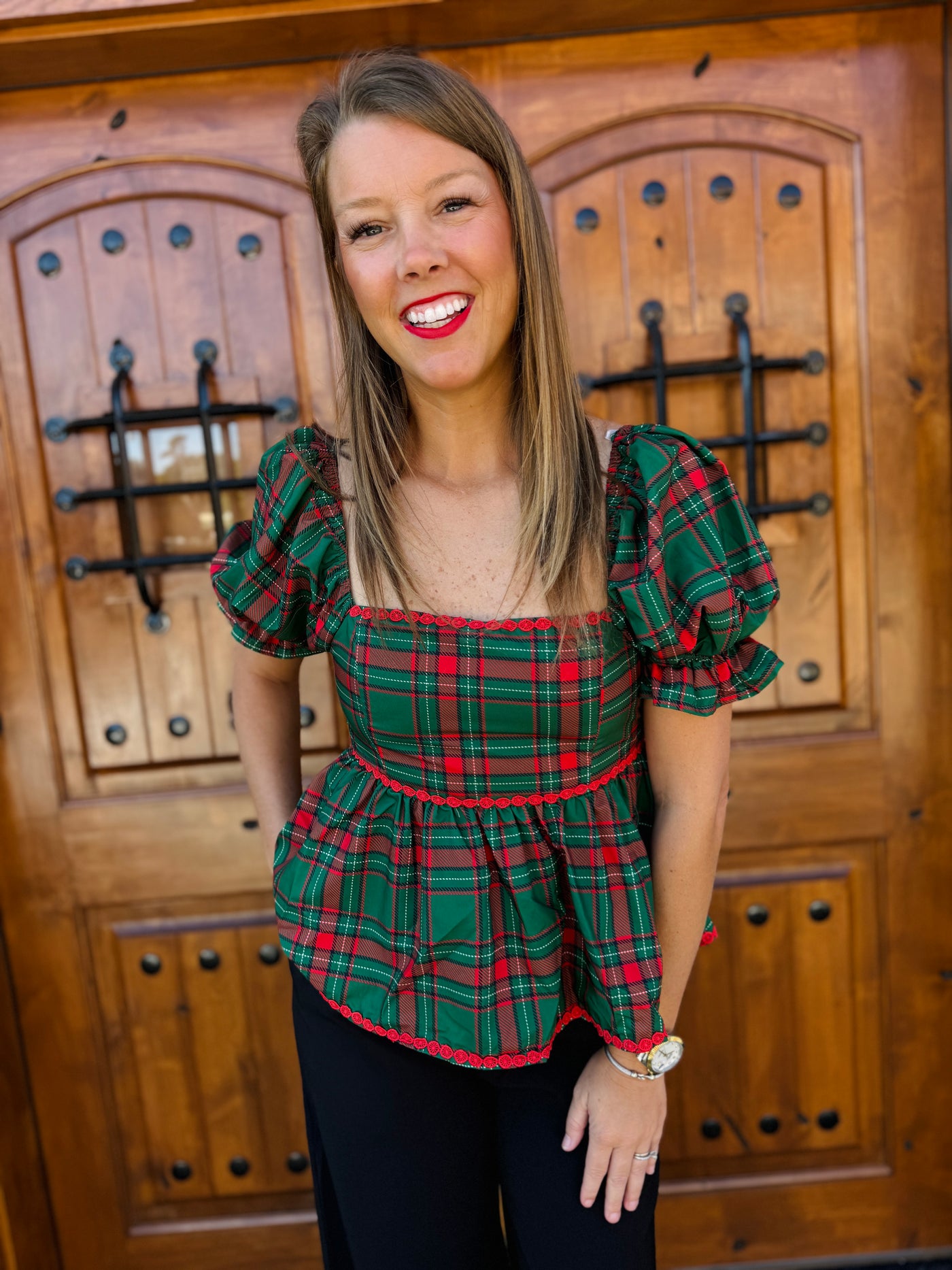 Jingle Plaid Top