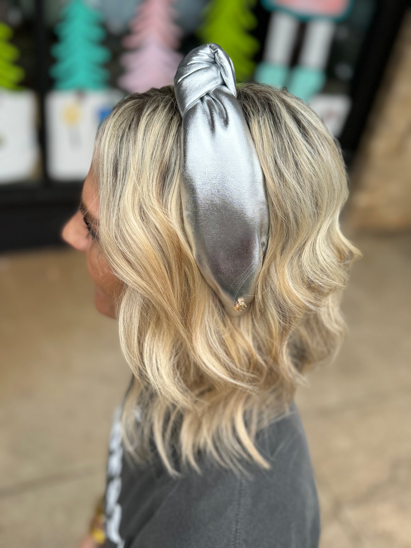 Silver Puff Metallic Knotted Headband | Brianna Cannon