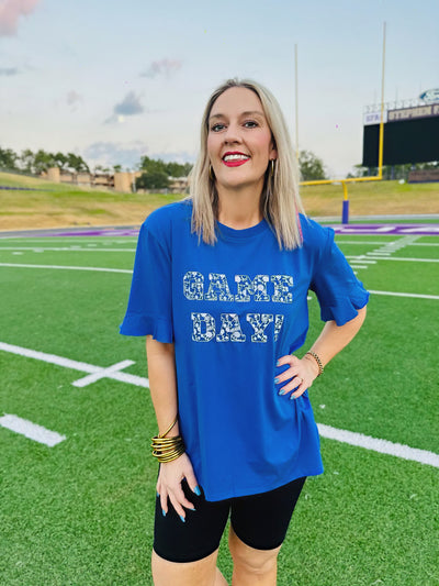 Game Day Embroidered Spirit Tee - Blue/White | Layerz Clothing