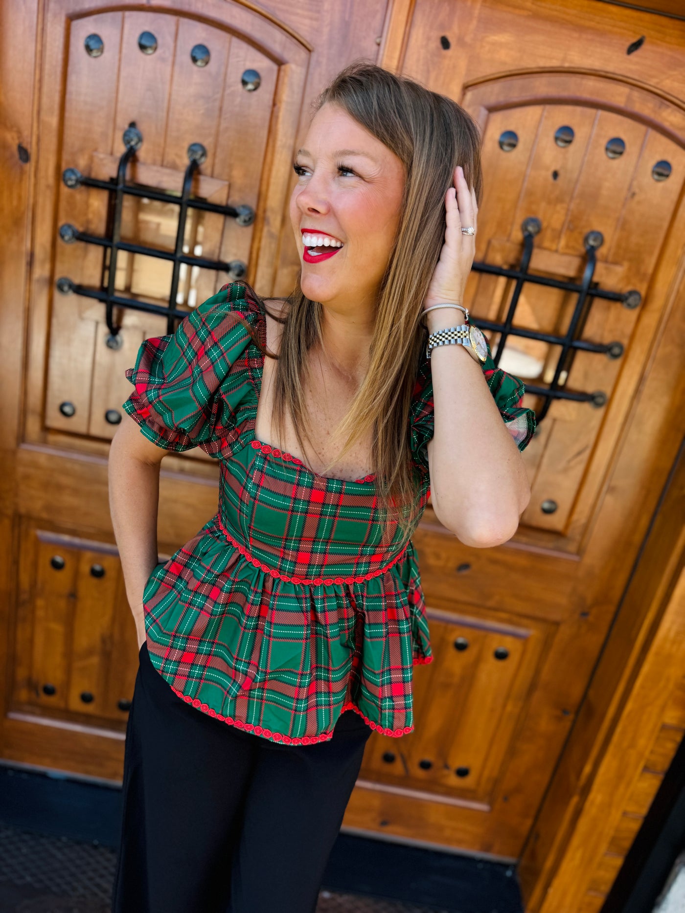 Jingle Plaid Top