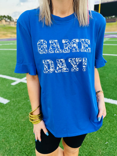 Game Day Embroidered Spirit Tee - Blue/White | Layerz Clothing