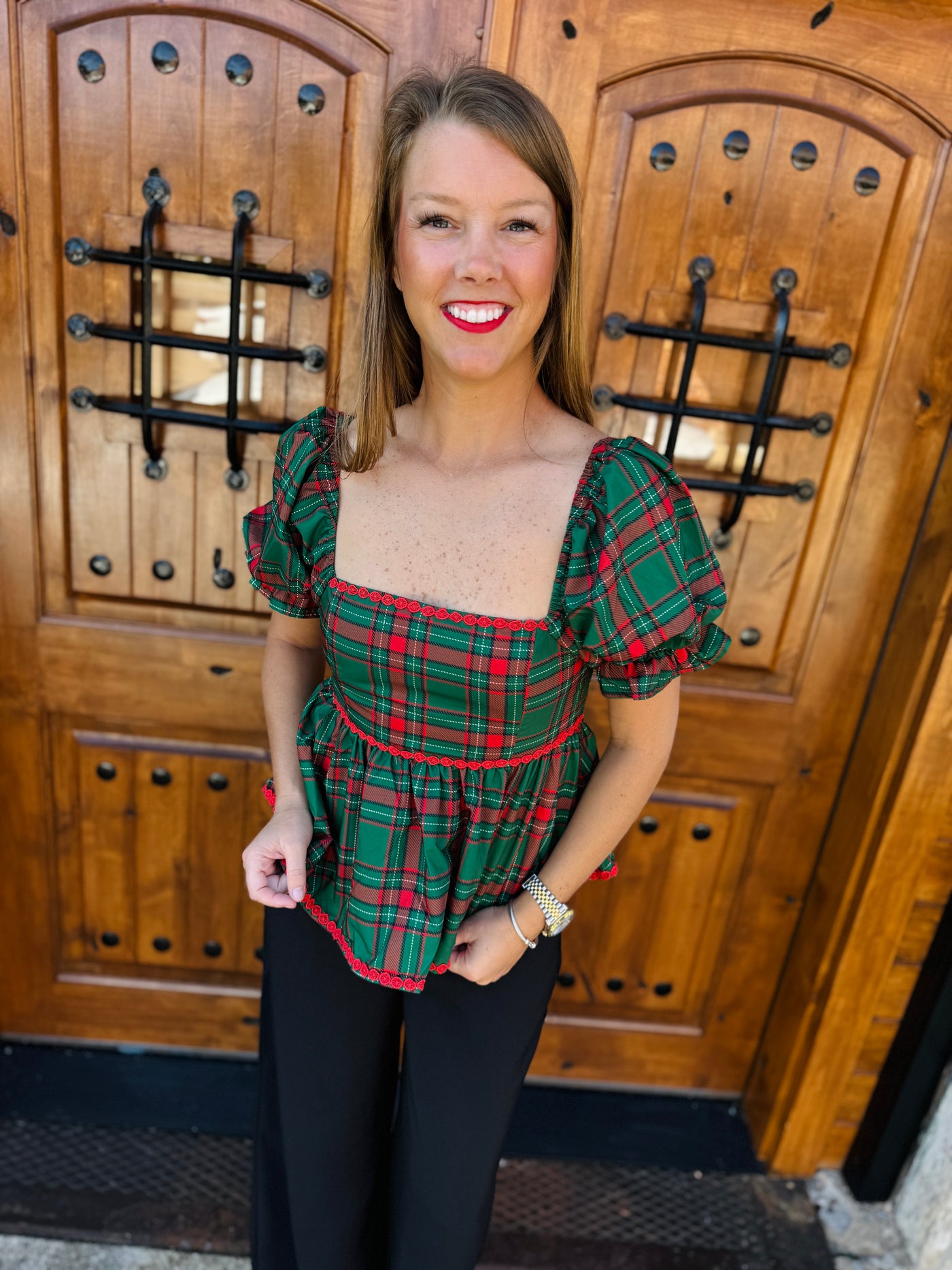 Jingle Plaid Top