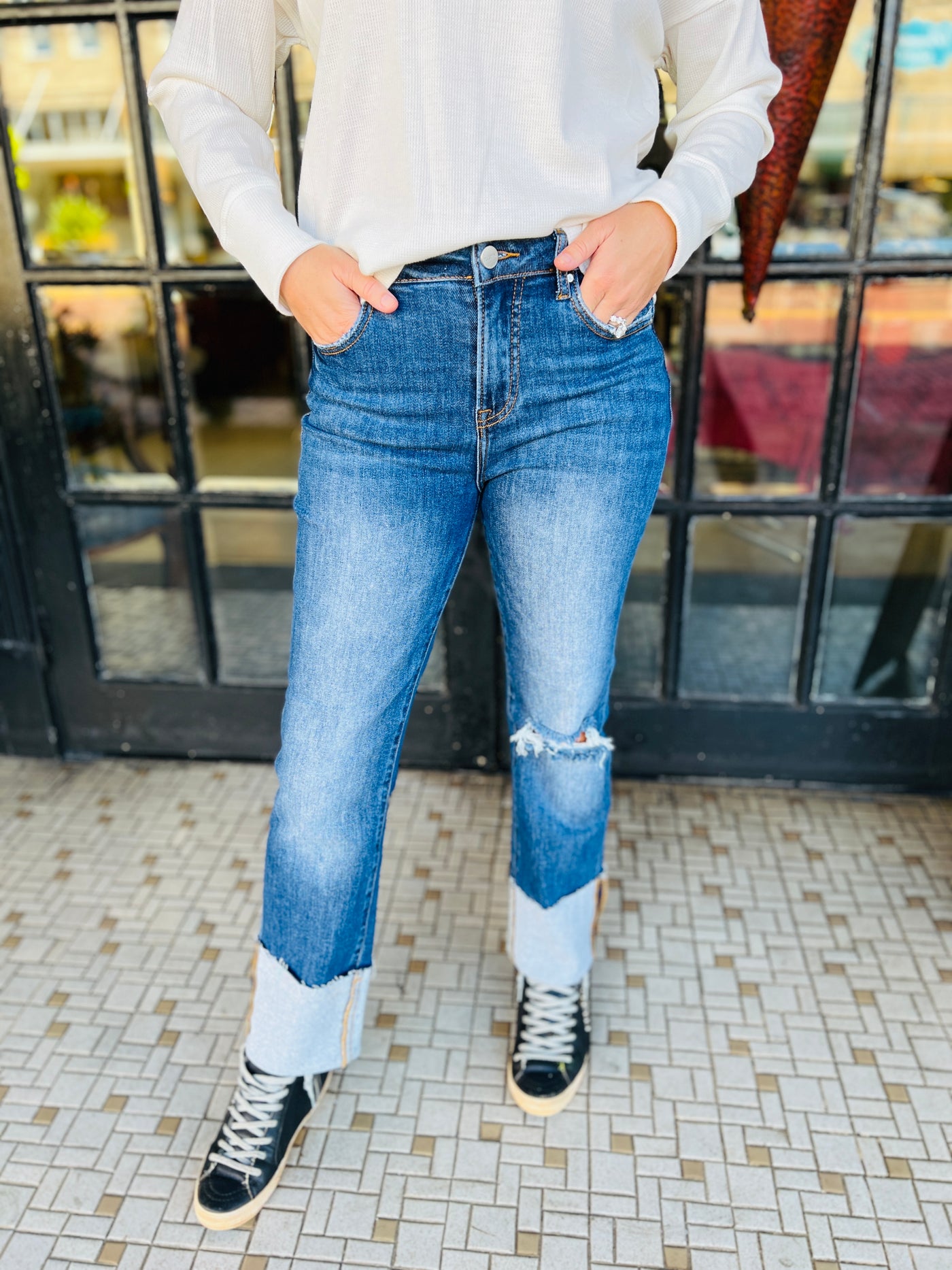 Haley - HIGH RISE WIDE - CUFFED STRAIGHT JEANS