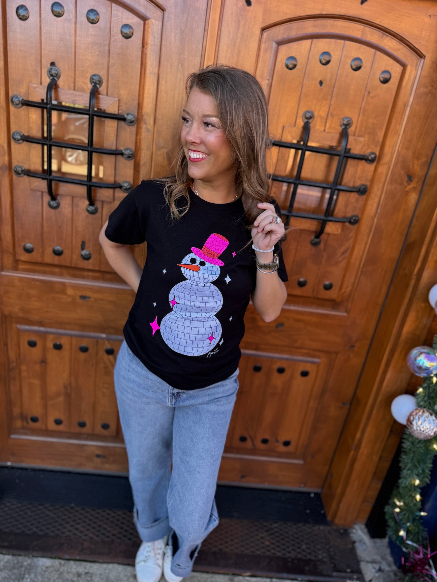 Disco Glitter Snowman Graphic Tee