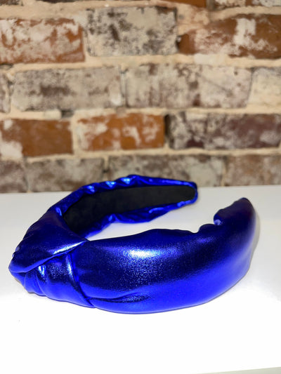 Blue Puff Metallic Knotted Headband | Brianna Cannon