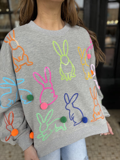 Grey Multi Scattered Bunny Sweatshirt | Queen of Sparkles