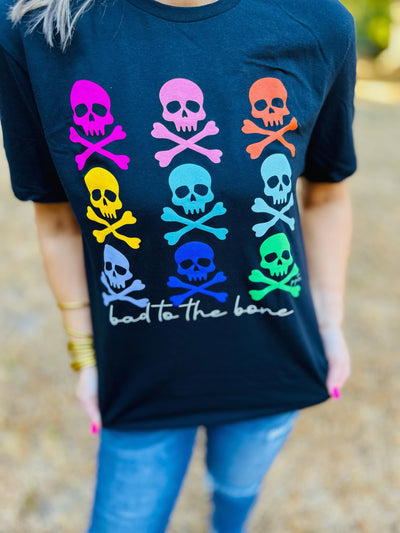 Bad To The Bone Colorful Skelton Tee