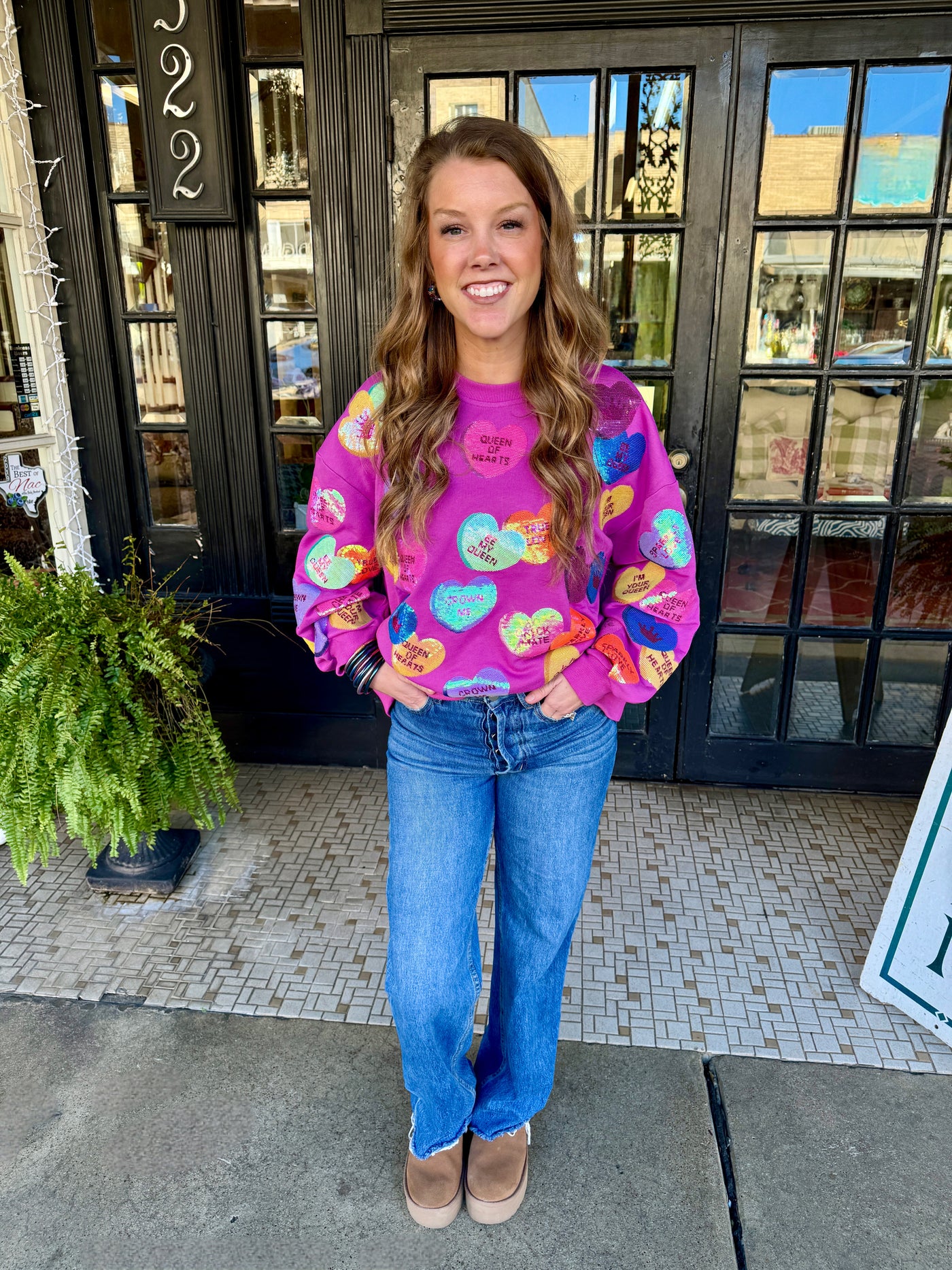 Purple Sequin Conversation Heart Sweatshirt | Queen of Sparkles