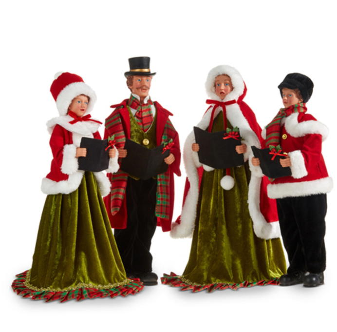 17.75" Red and Green Christmas Carolers Figures | RAZ Imports