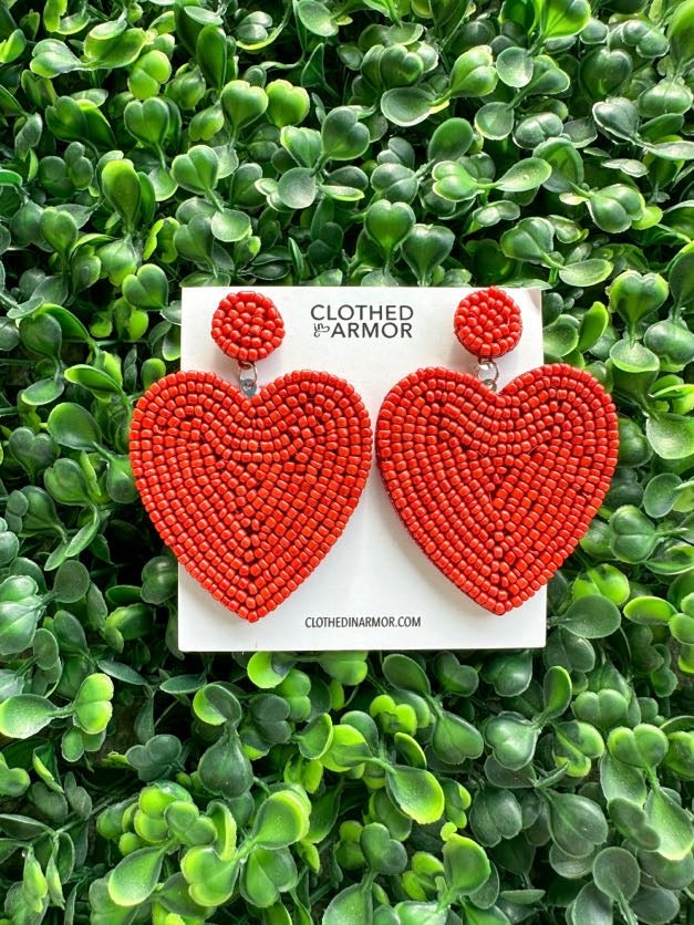 Simple Love Beaded Earrings- Red