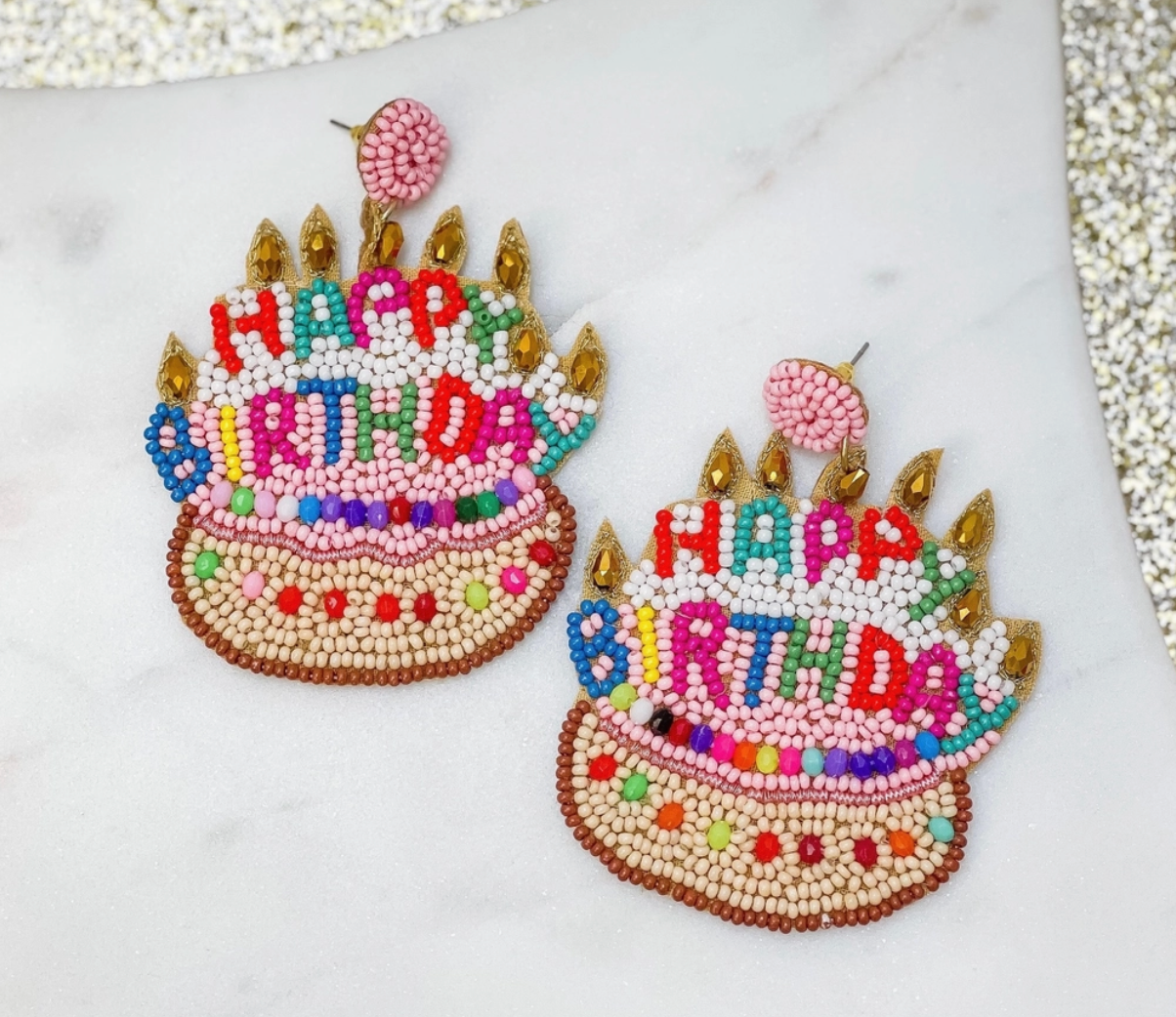 Birthday Cake Seed Bead Earrings